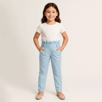 Pantalon fille bleu taille haute