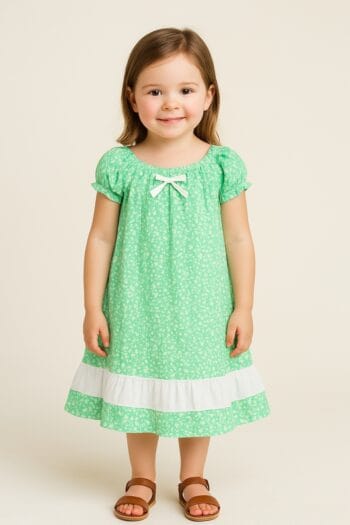 Robe longue en coton à fleurs vertes