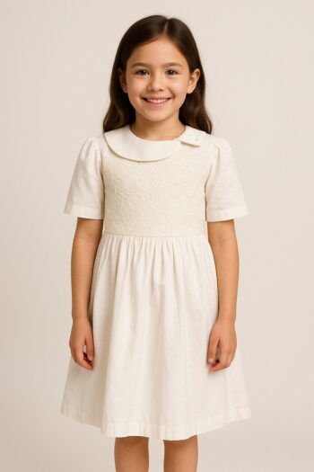 Robe fille blanche col Claudine brodé