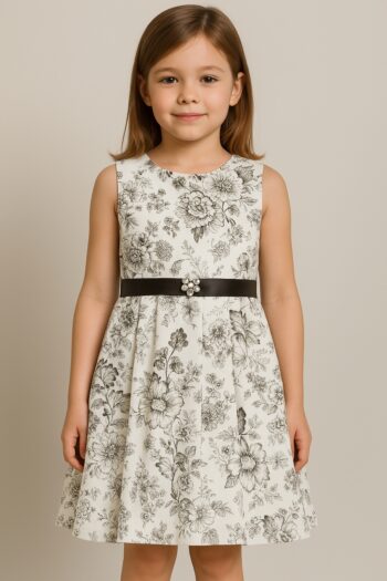 Robe de cérémonie blanche à fleurs noires