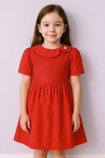 Robe Fille Rouge à Col Claudine