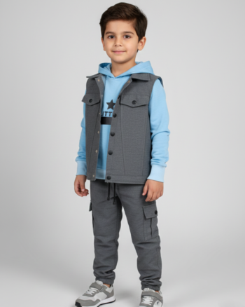 Veste garçon grise avec sweat bleu