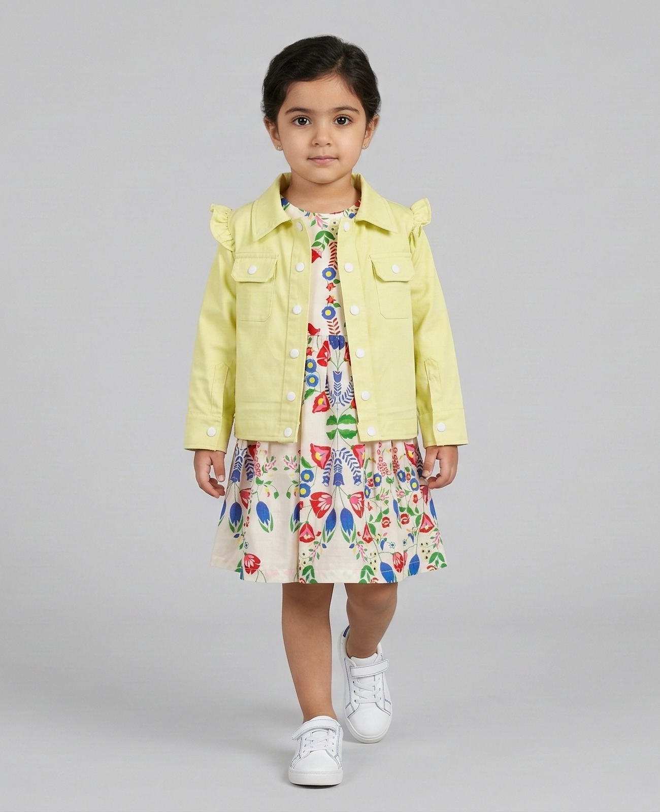 ensemble veste pistach et robe fleuri