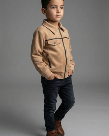Blouson beige en suédine zippé pour garçon