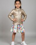 جاكيت جلدي ذهبي للبنات