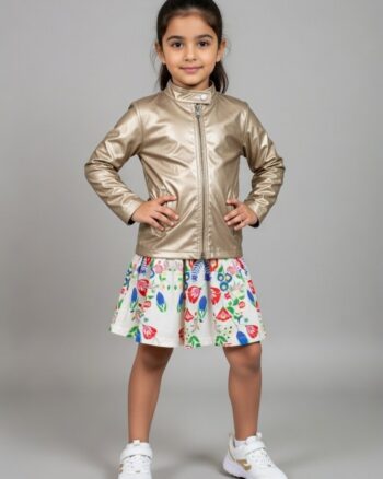 جاكيت جلدي ذهبي للبنات