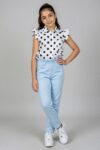 Pantalon chic fille bleu avec taille froncée