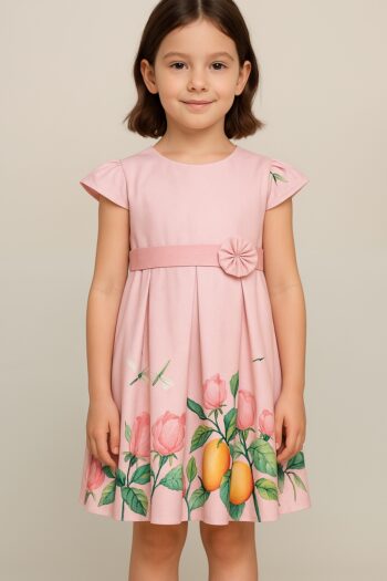 Robe rose à fleurs et manches volantées