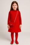 Robe trapèze rouge en cachemire & dentelle