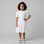 Robe fille blanche col Claudine brodé