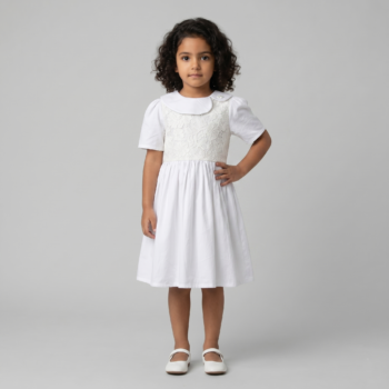 Robe fille blanche col Claudine brodé