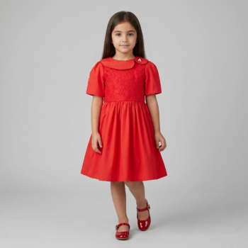 Robe Fille Rouge à Col Claudine