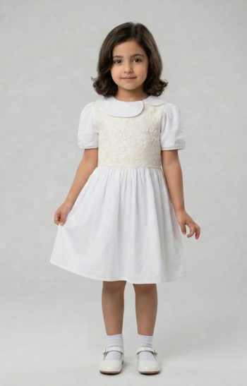 Robe fille blanche col Claudine brodé