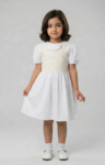 Robe fille blanche col Claudine brodé