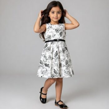 Robe de cérémonie blanche à fleurs noires