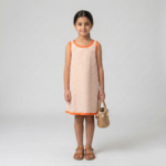 Robe d’été fille à pois orange – Coton doux et finitions soignées