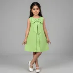 Robe trapèze pistache à nœud corail