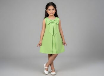 Robe trapèze pistache à nœud corail