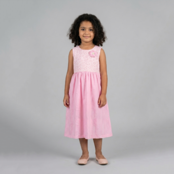 Robe rose brodée sans manches