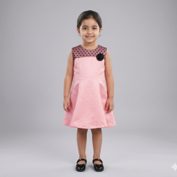 Robe chic fille rose volantée – Satin