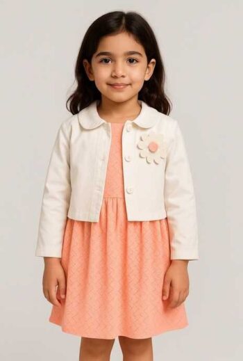 فستان بناتي وردي مع كارديجان أبيض